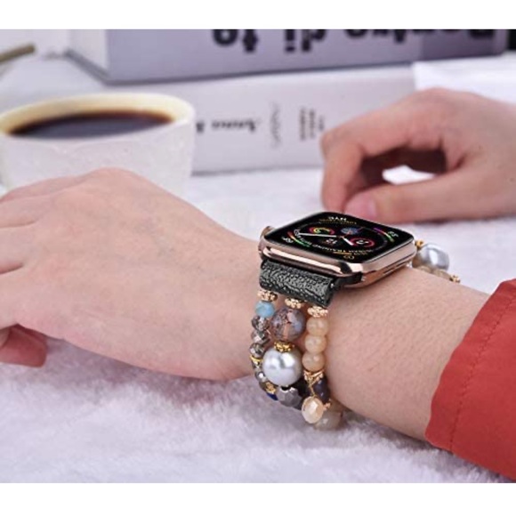 Brown Beaded Apple Watch Band 42/44/45MM Compatible - Picture 3 of 5